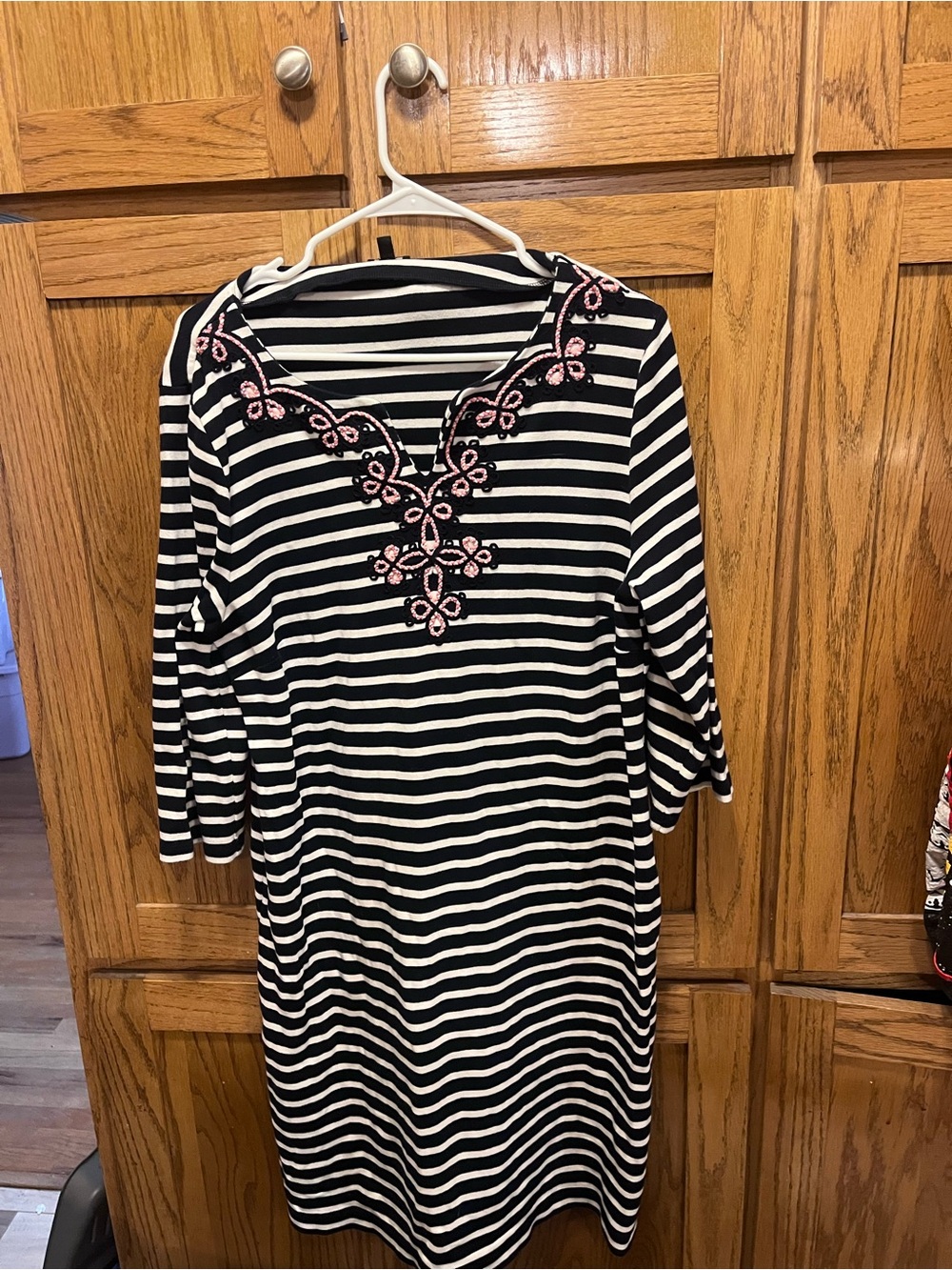 Talbots Navy and White Striped Dress with Pink Trim